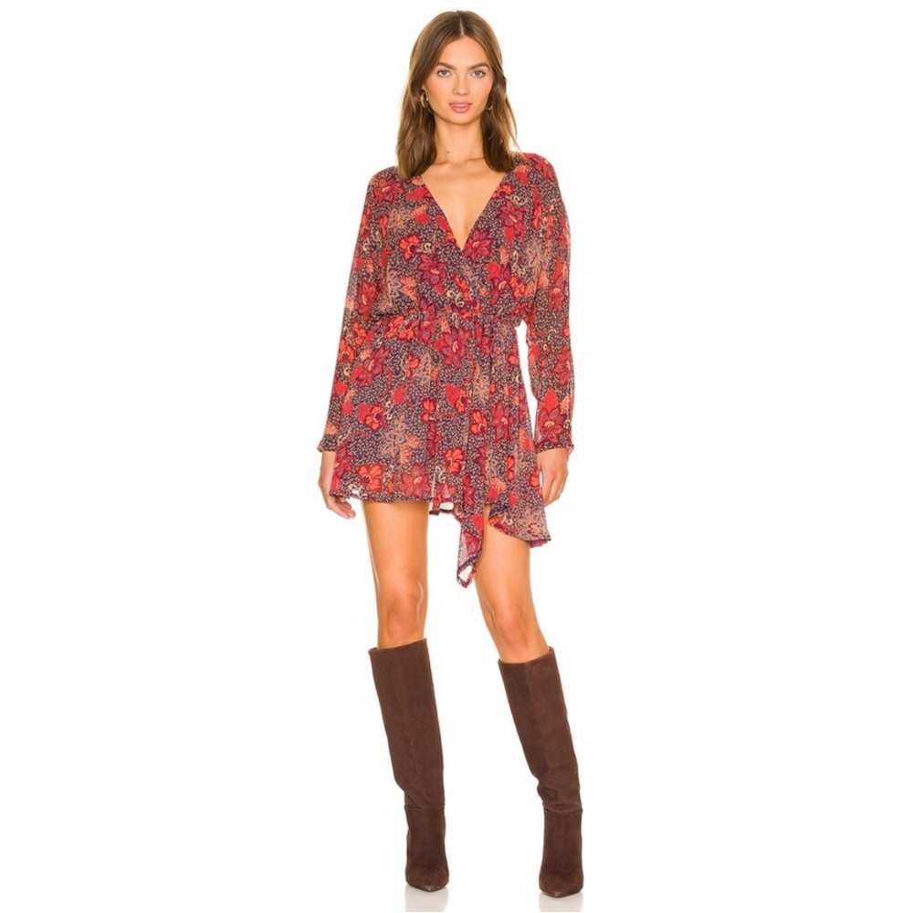 Free People Teegan Mini Dress in Peach Combo - Picture 1 of 9